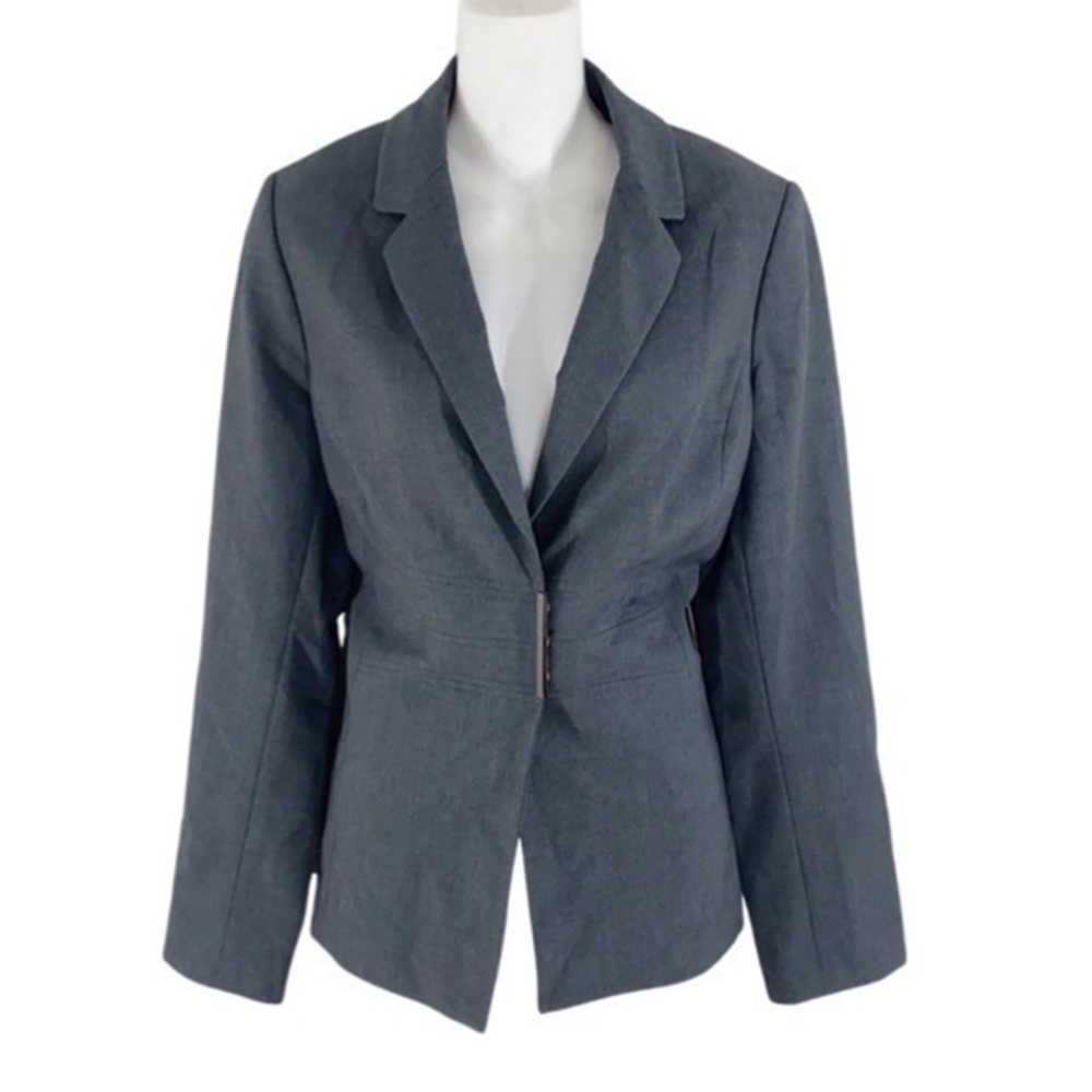 Calvin Klein gray faux wrap snap bar blazer